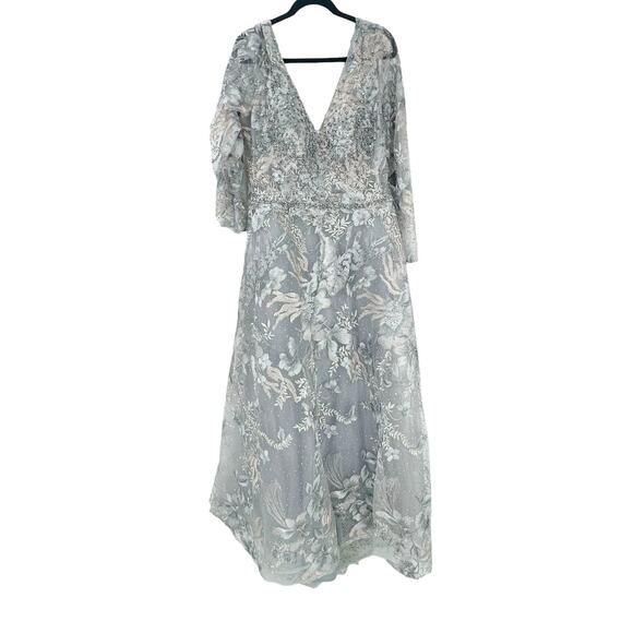 Mac Duggal 20214D Long Sleeve Embroidery V-Neck Evening Lace Dress Size 14 NWT - Picture 9 of 12